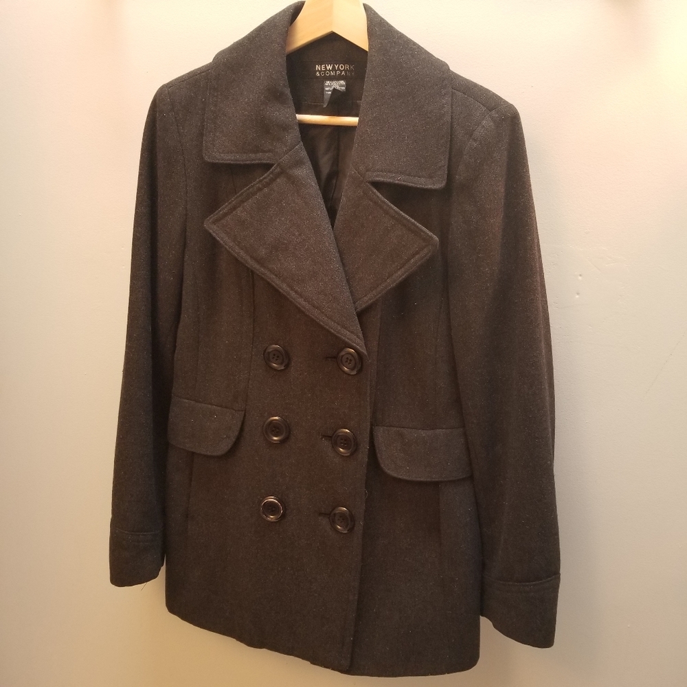 New York & Company Peacoat, Size 6, Gray, Wool